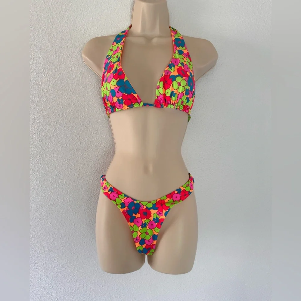 Frankies bikinis bright floral bikini L top S bottom